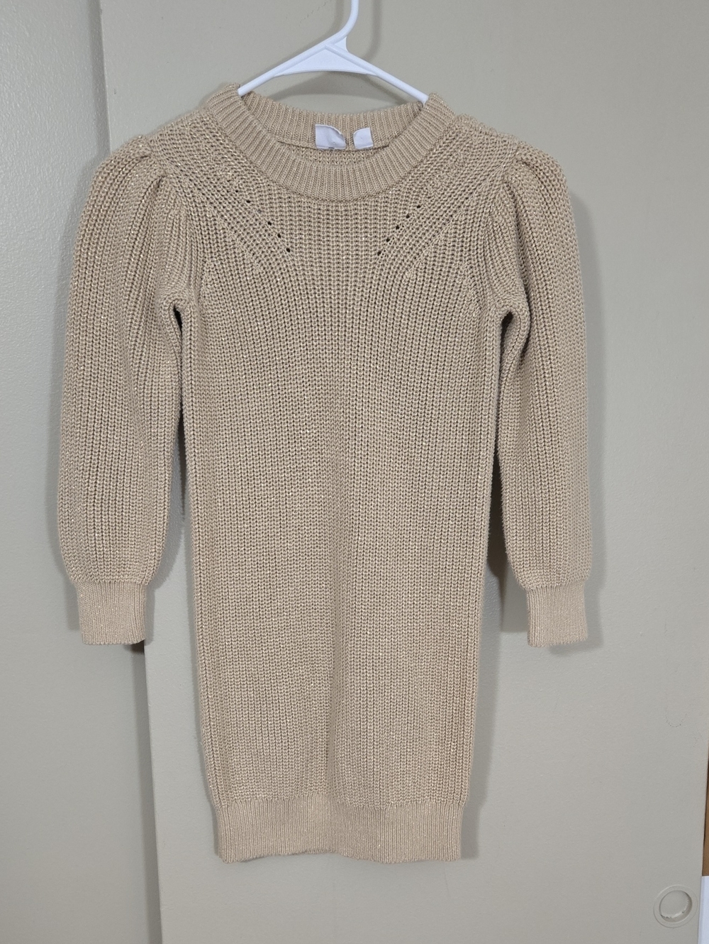 GAP Kids Girl's Metallic Gold Knit Sweater Dress - Classic Crewneck 6-7 Year Old